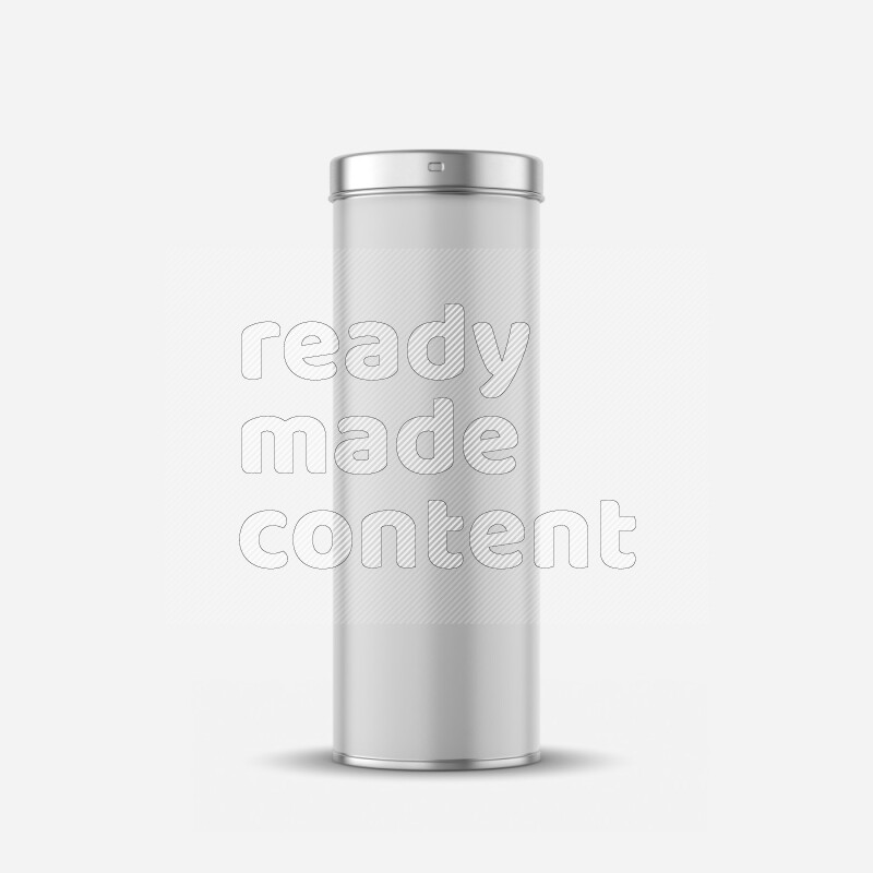 Glossy metal tin can mockup with silver metal lid and label isolated on white background 3d rendering