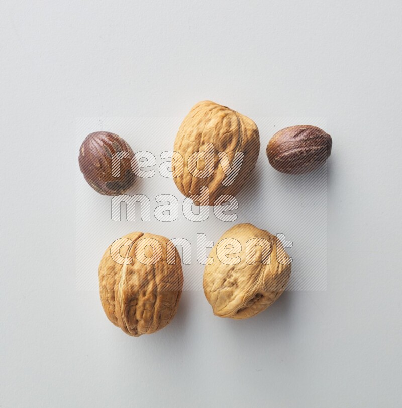 Top-view shot of walnut on white background