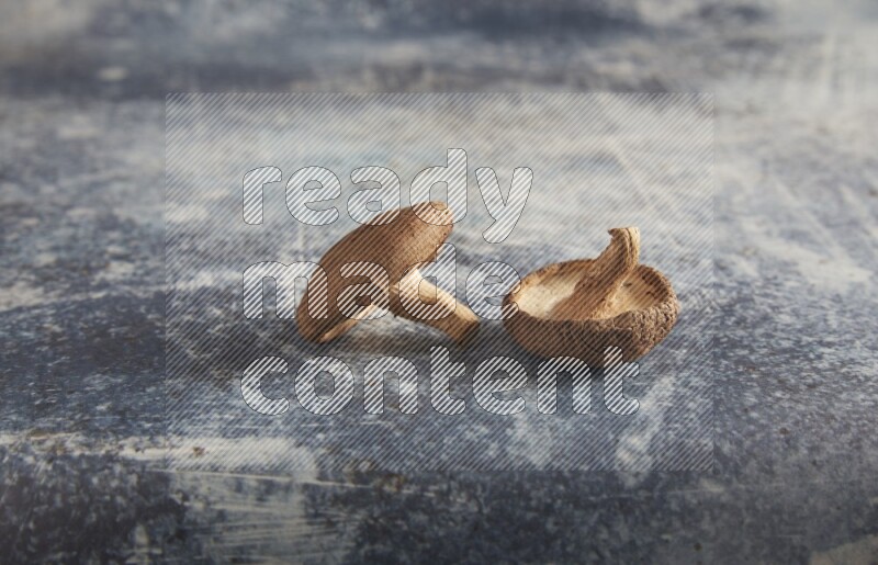 45 degre shiitake mushrooms on a textured rustic blue background