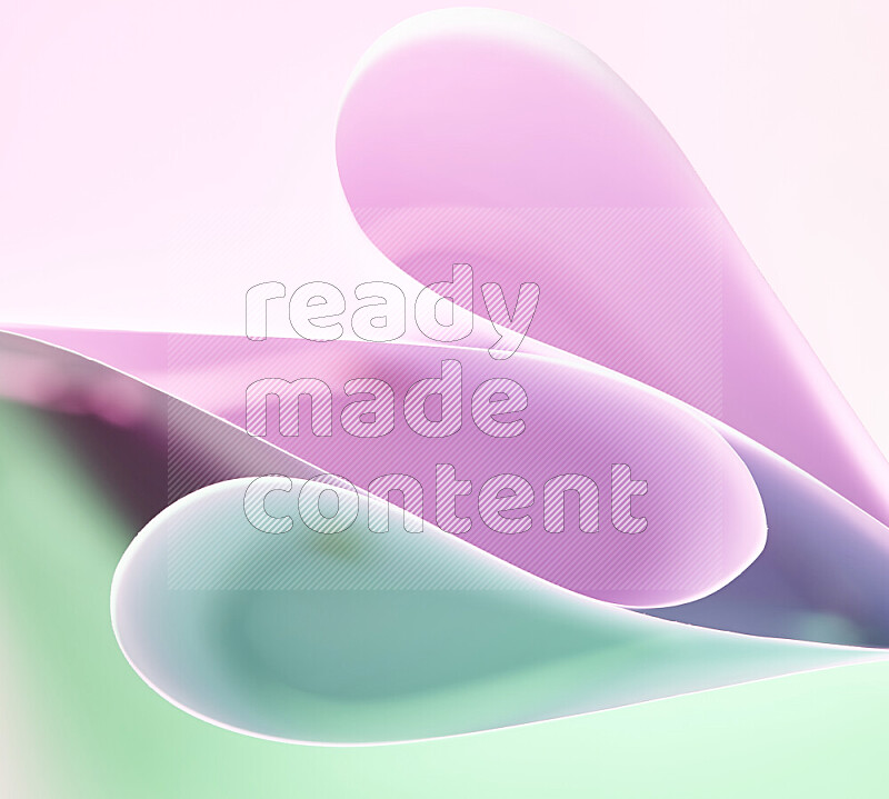 An abstract art of paper folded into smooth curves in green and pink gradients