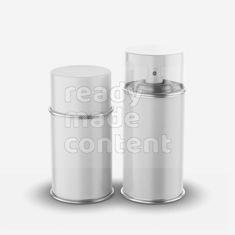 Metal spray bottle mockup with transparent cap and label isolated on white background 3d rendering