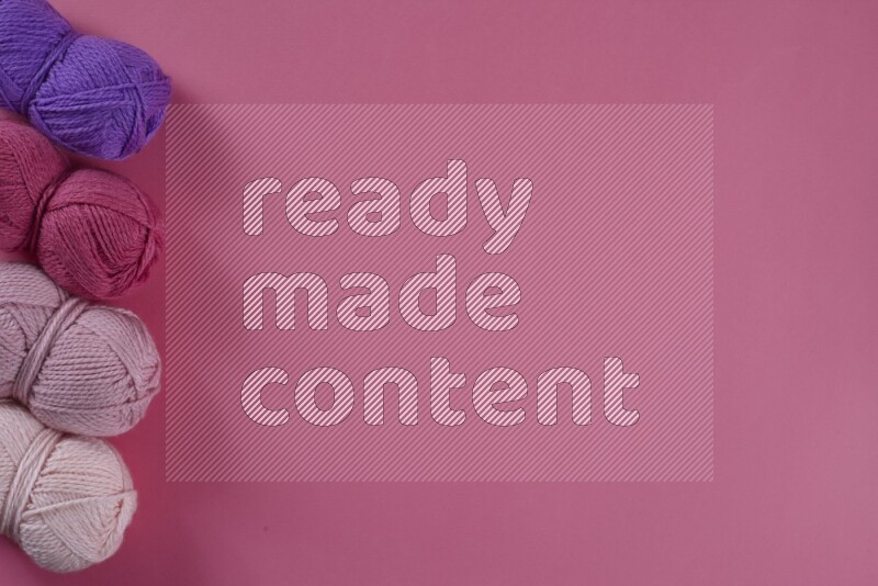 A purple and pink collection of sewing and tailoring tools arranged on a pink background