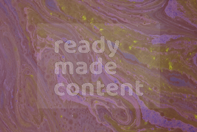 The image depicts a marbling effect with swirling patterns of purple and yellow