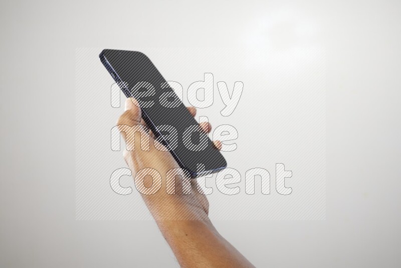 Male hand holding Smart phone on White background