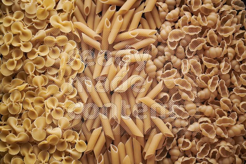 3 types of pasta filling the frame