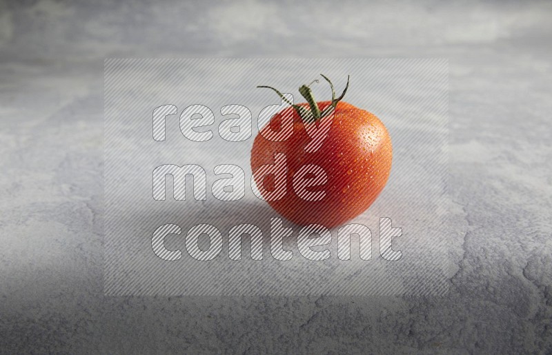 45 degree roma tomato on a textured light blue background