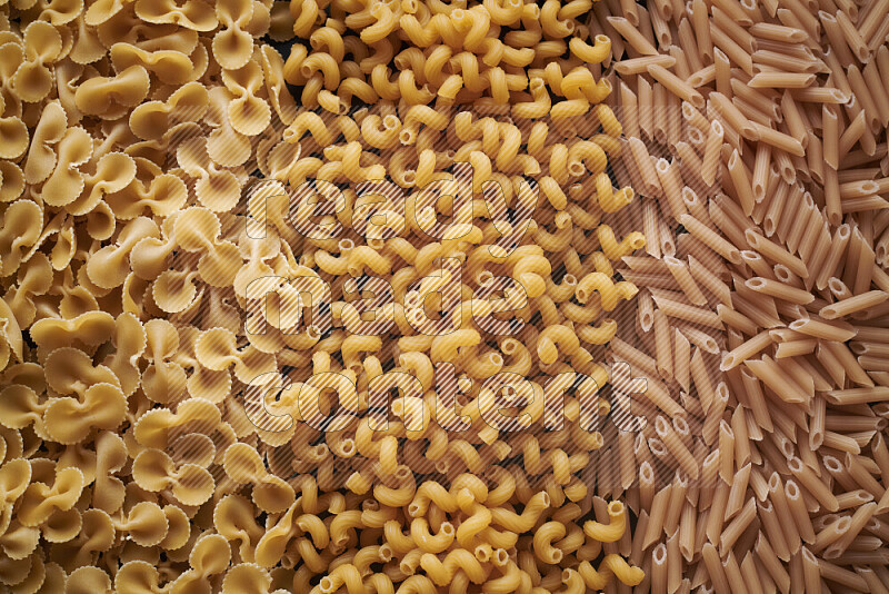 3 types of pasta filling the frame