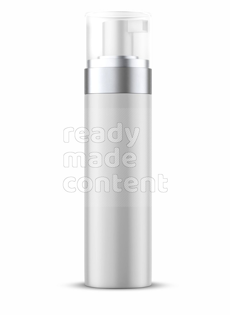 Plastic and metal bottle mockup with pump and transparent cap isolated on white background 3d rendering