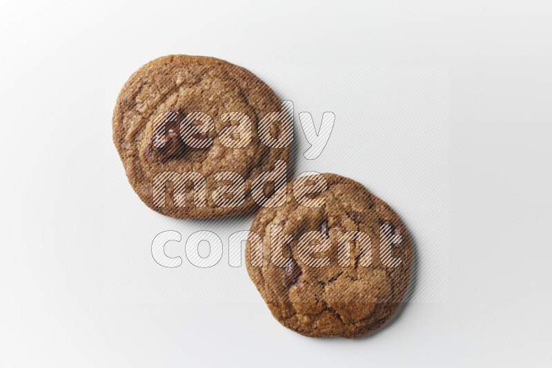 Chocolate chips cookies on a white background