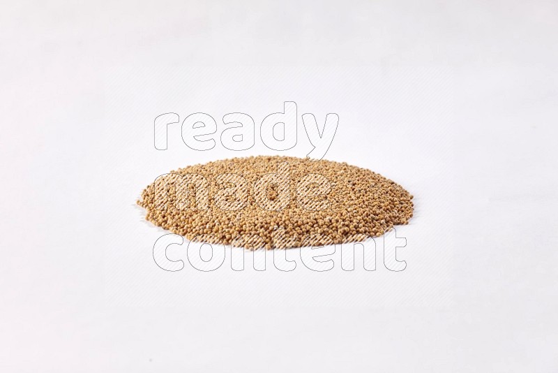 Mustard seeds in a circle shape on a white flooring in different angles