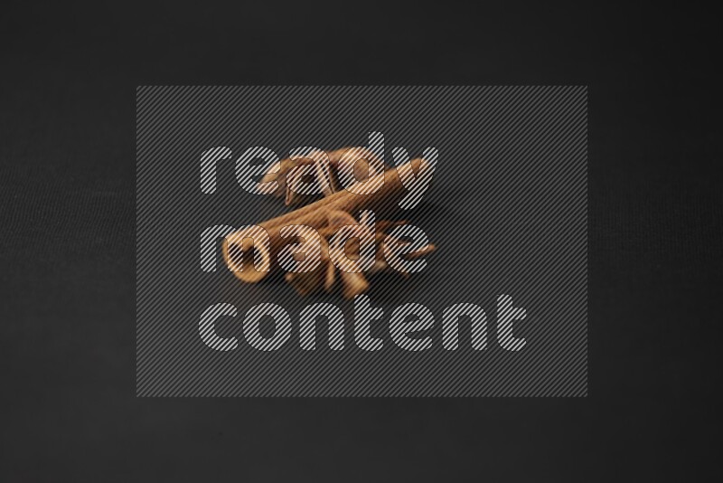 Star Anise herb and a cinnamon stick on a black background