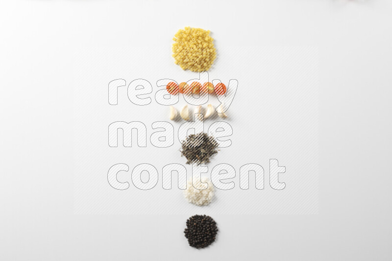 Red sauce pasta recipes ingredients on white background