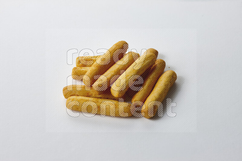 Assorted snacks on white background