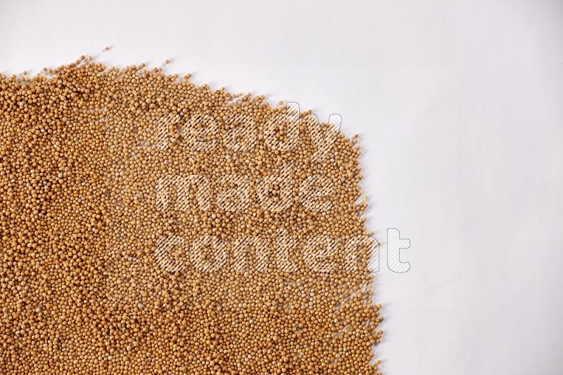 Mustard seeds spread on a white flooring in different angles