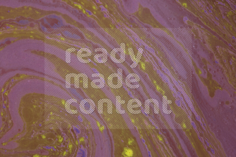 The image depicts a marbling effect with swirling patterns of purple and yellow