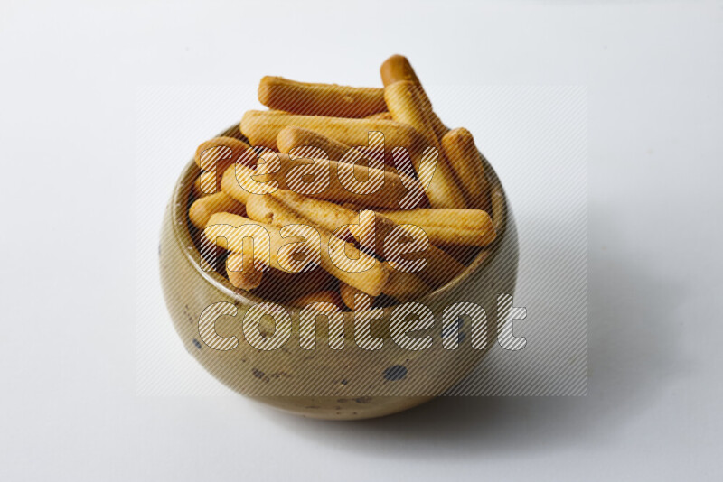 Assorted snacks on white background