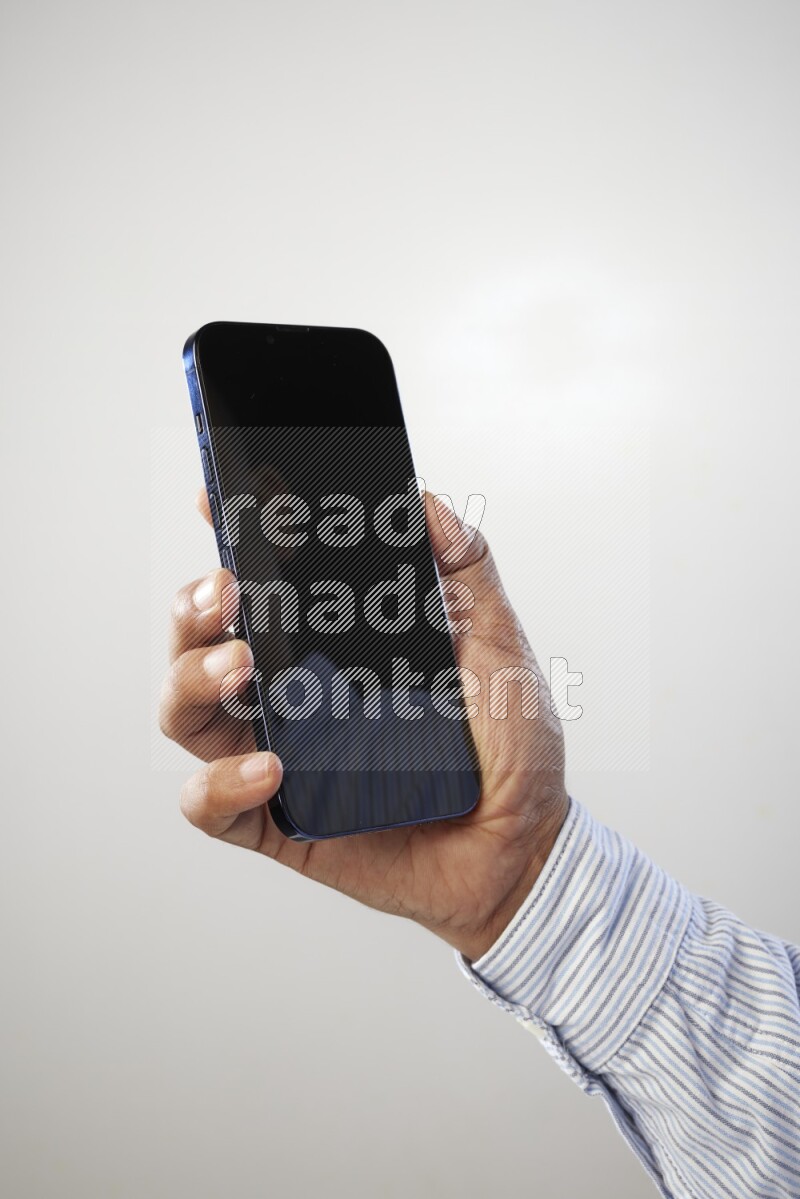 Male hand holding Smart phone on White background