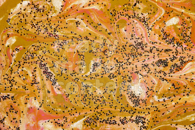 Abstract colorful background with mixed of pink, white and gold paint colors with scattered gold glitter