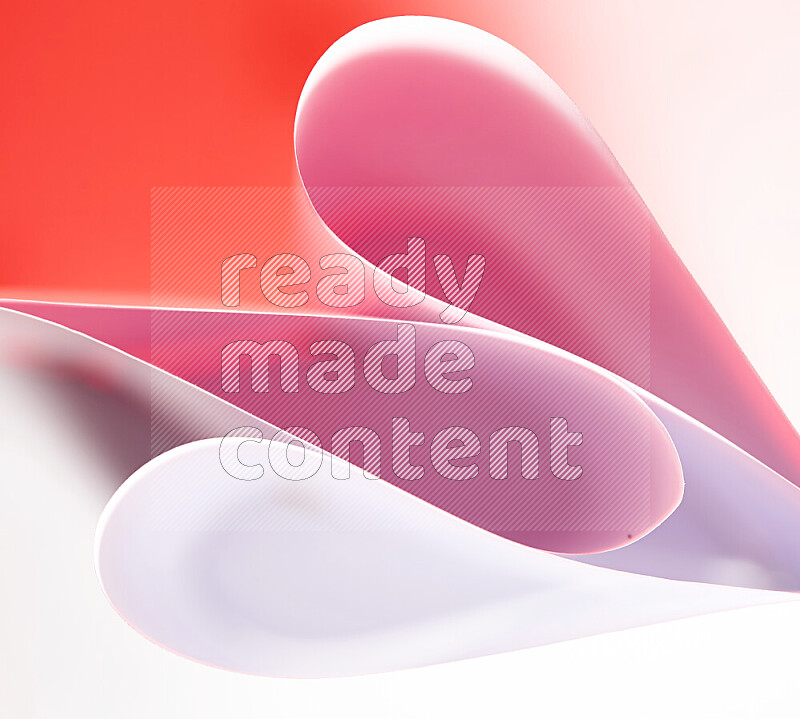 An abstract art of paper folded into smooth curves in white and red gradients