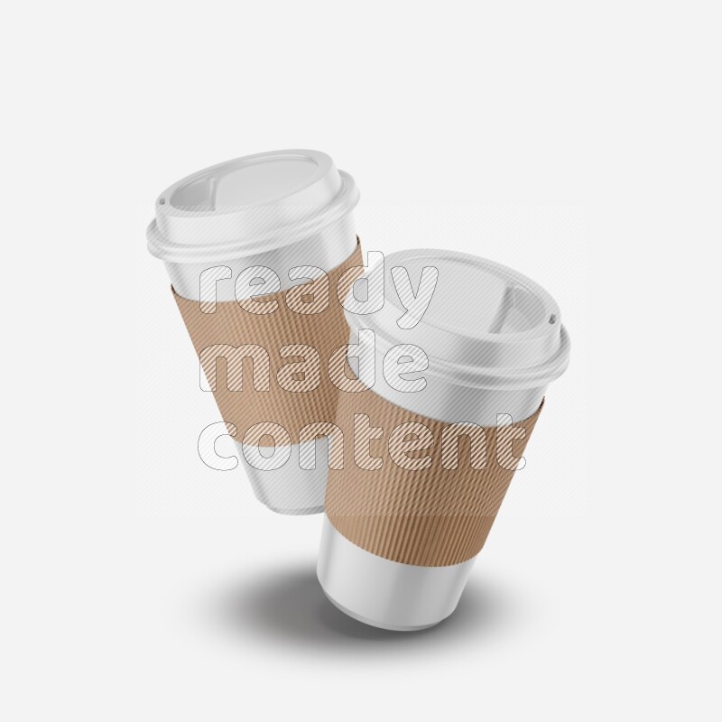 Paper hot cup mockup with holder and cap isolated on white background 3d rendering
