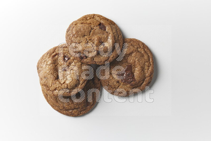 Chocolate chips cookies on a white background