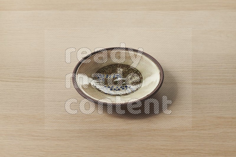 Decorative Pottery Plate on Oak Wooden Flooring, 45 degrees