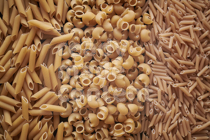 3 types of pasta filling the frame