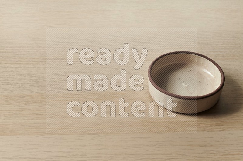 Beige Pottery Oven Plate on Oak Wooden Flooring, 45 degrees