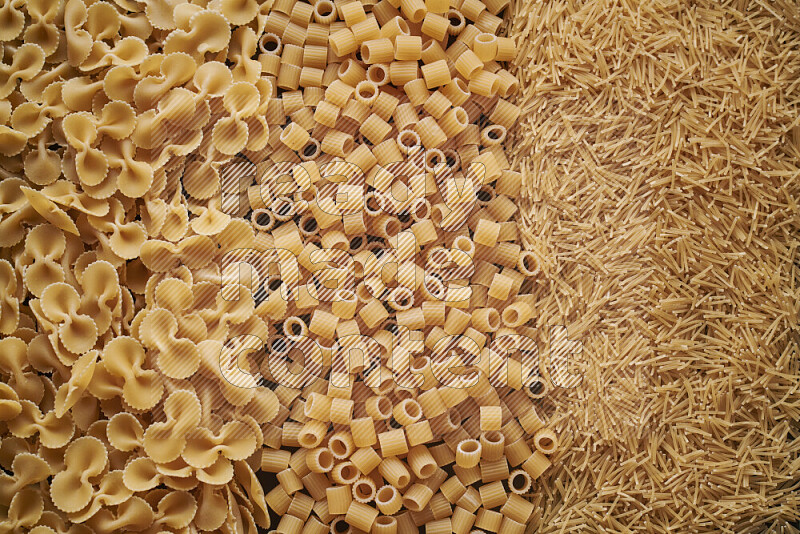 3 types of pasta filling the frame