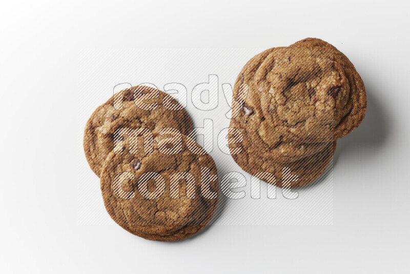 Chocolate chips cookies on a white background