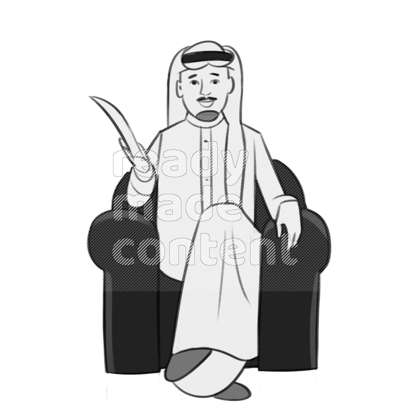 Saudi man  handing a paper setting on an armchair different angles eye leve