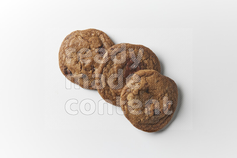 Chocolate chips cookies on a white background