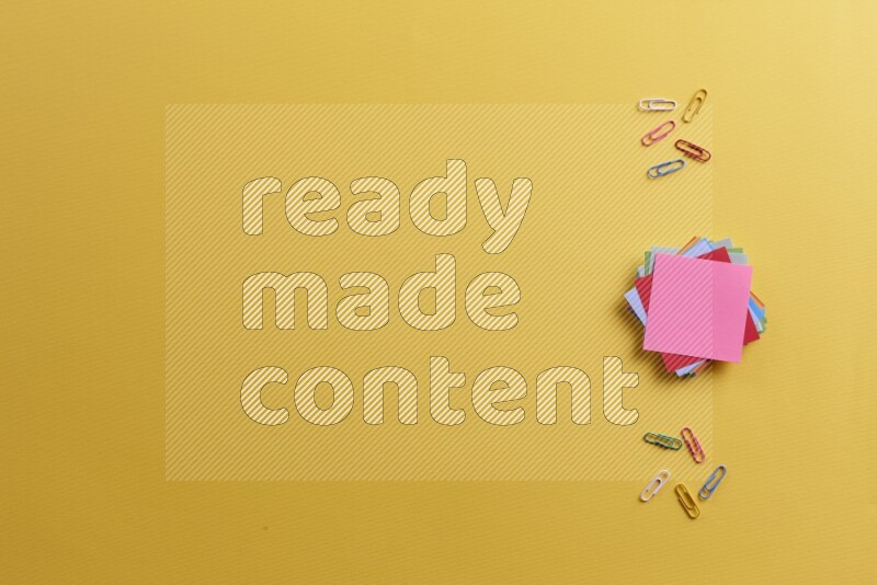 Multicolored sticky notes with school supplies on yellow background