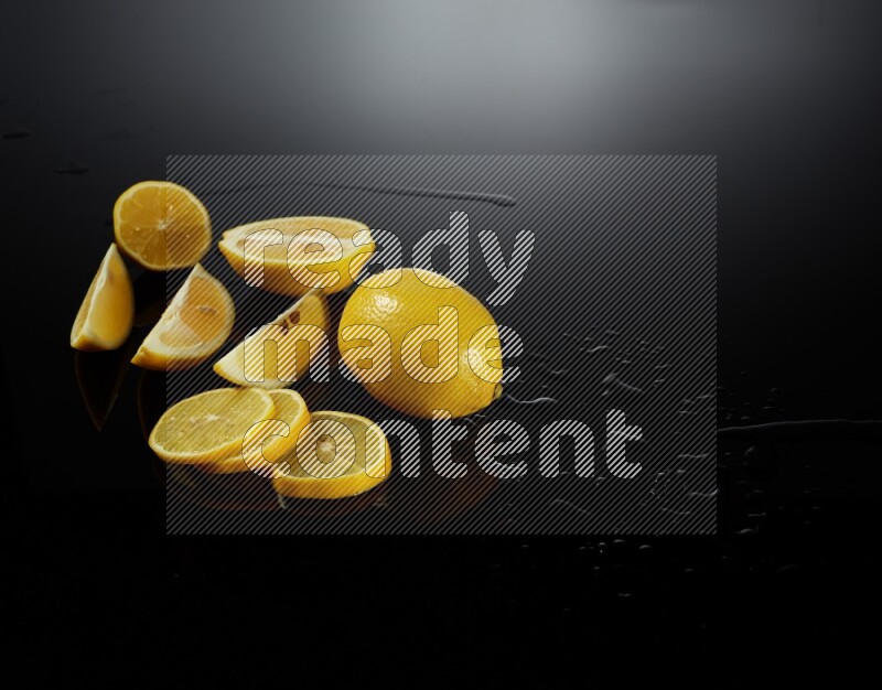 Lemon arrangement on black background