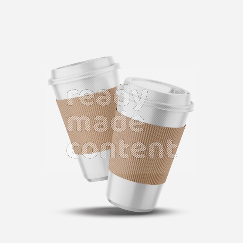 Paper hot cup mockup with holder and cap isolated on white background 3d rendering