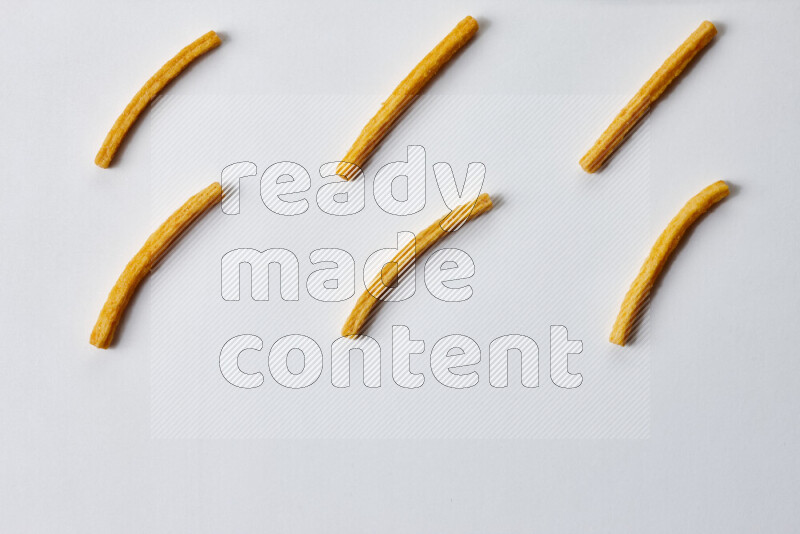 Assorted snacks on white background