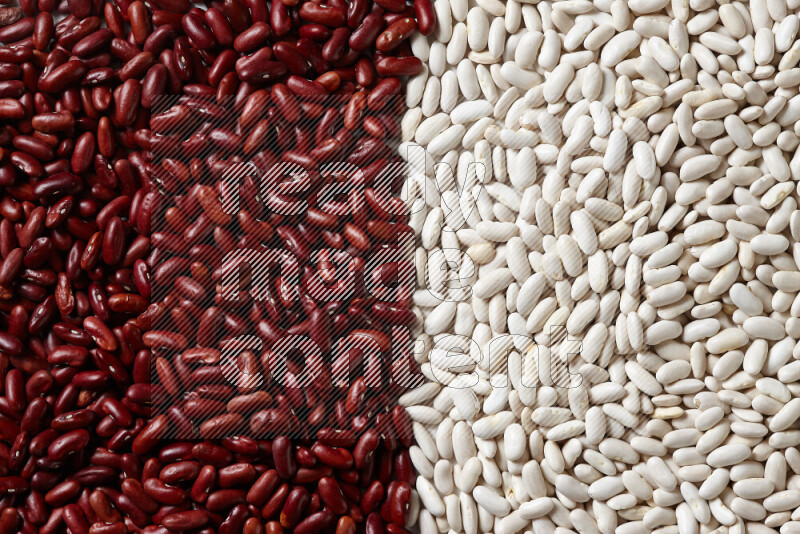 White beans with red kidney beans on white background