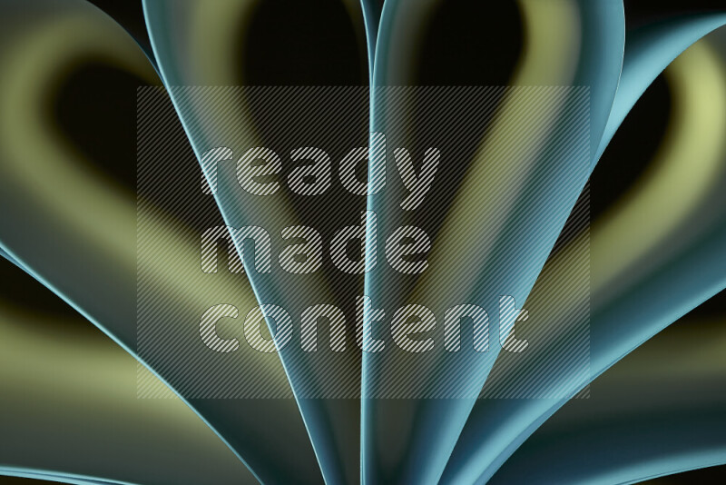 An abstract art piece displaying smooth curves in blue and green gradients created by colored light