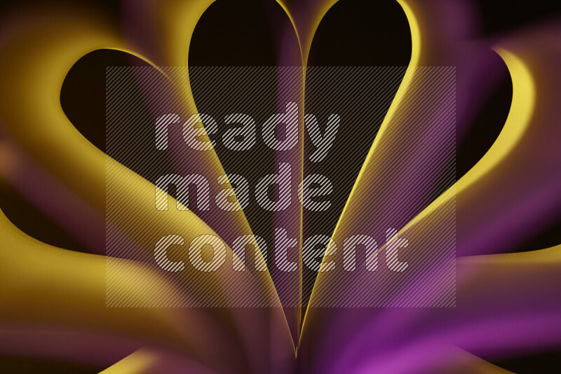 An abstract art piece displaying smooth curves in yellow and pink gradients created by colored light