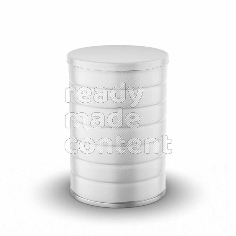Metallic tin can mockup with label and lid isolated on white background 3d rendering