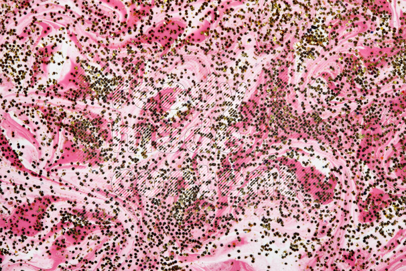Abstract colorful background with mixed of pink and white paint colors with scattered gold glitter