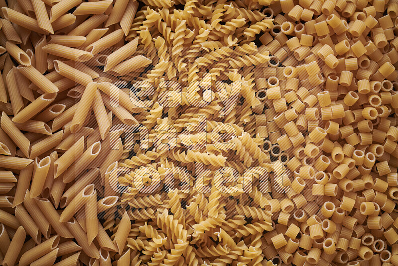 3 types of pasta filling the frame