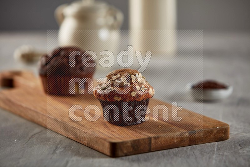 Multigrain cupcake on a wooden board