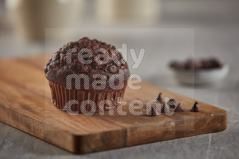 Chocolate cupcake on a wooden board