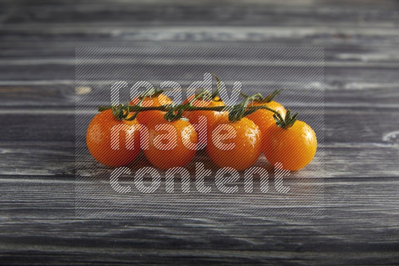 orange cherry tomato vein on a textured grey wooden background 45 degree