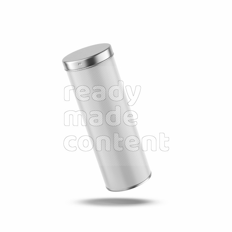 Glossy metal tin can mockup with silver metal lid and label isolated on white background 3d rendering