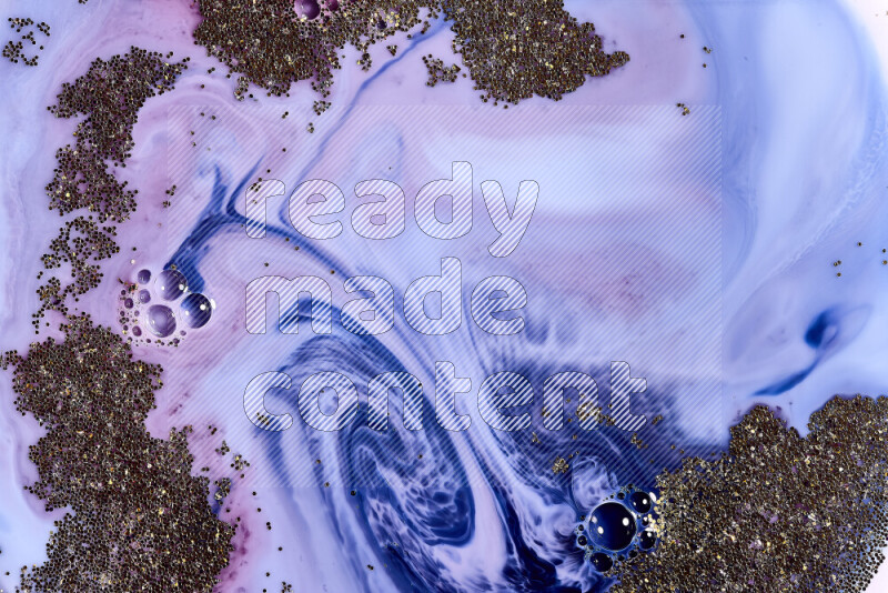 لقطة مقربة لبريق ذهبي متلألئ منتشر على خلفية من اللون الأزرق والأحمر في حركات دائرية