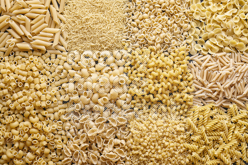 12 types of pasta filling the frame