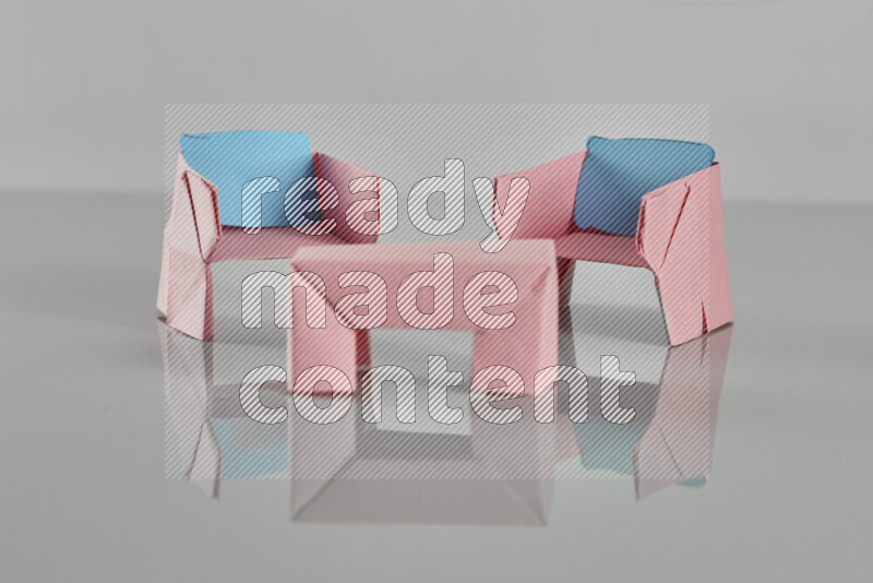 Origami living room on grey background