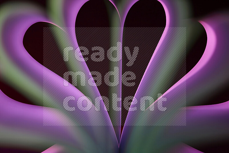 An abstract art piece displaying smooth curves in purple and green gradients created by colored light
